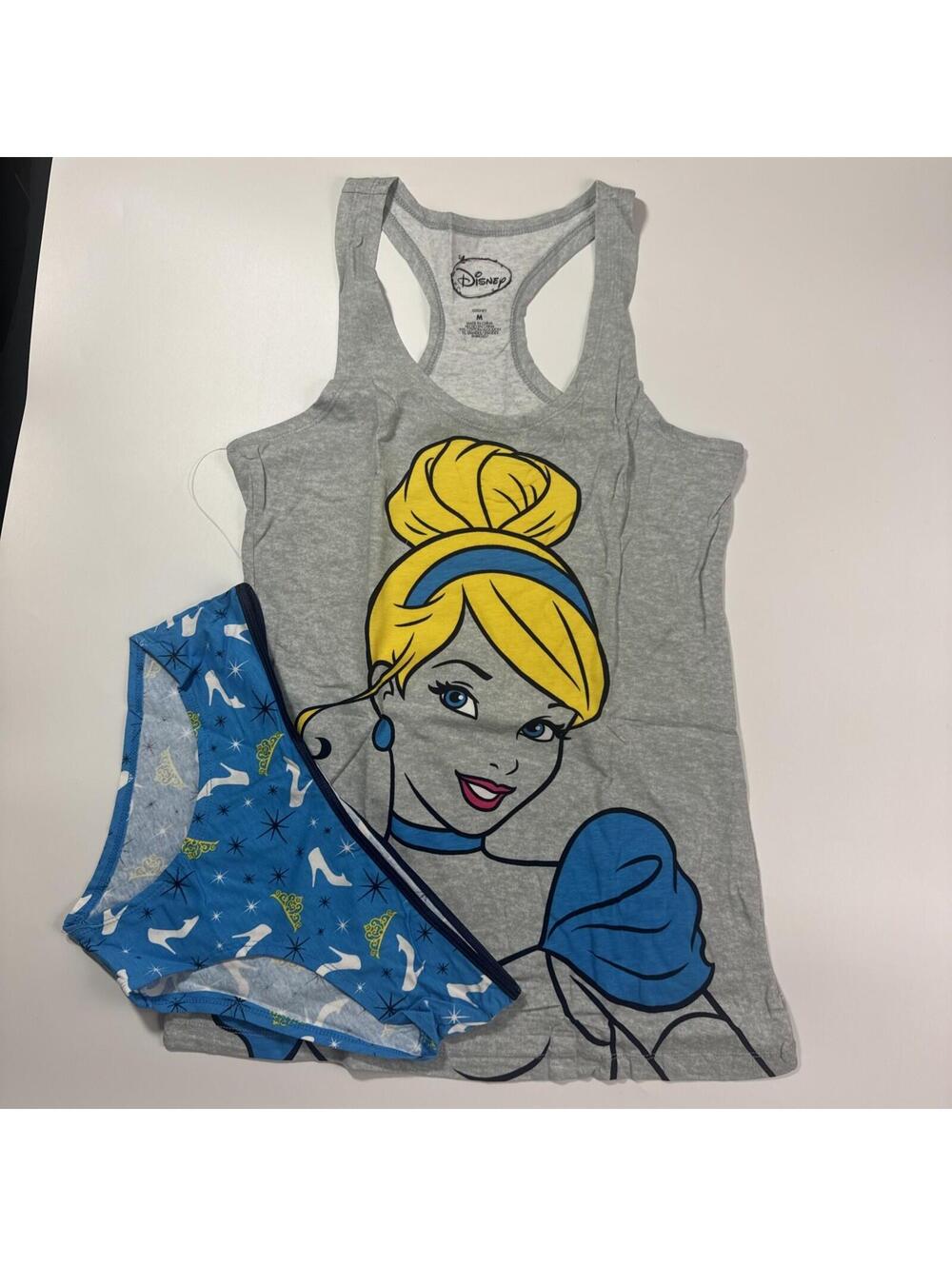 Disney Cinderella 2pc Cami Panty Set Juniors Size Medium Pajama Blue And Gray